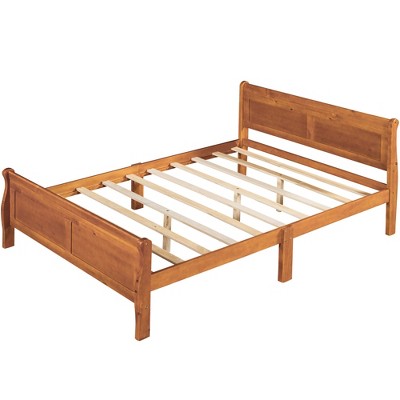 Full Size Wood Platform Bed With Headboard And Wooden Slat Support Oak ...