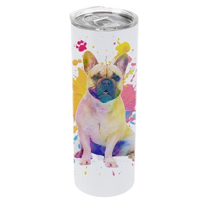 100 North 20 Ounce Stainless Steel On the Go Travel Tumbler With Push Top Lid, French Bulldog Paint Splatter