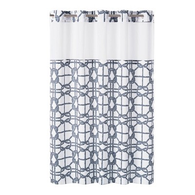 Nautical Lattice Shower Curtain with Liner White/Navy - Hookless