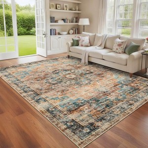 Vintage Washable Area Rug for Living Room, Non-Slip, Stain-Resistant, Low Pile Carpet for Bedroom, Dining Room, Indoor, Large. - 1 of 4