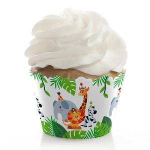 Big Dot of Happiness Jungle Party Animals - Safari Zoo Animal Birthday Party or Baby Shower Decorations - Party Cupcake Wrappers - Set of 12 - 1 of 4