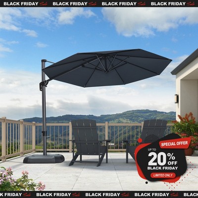 PURPLE LEAF Cantilever Umbrella Round 10'/11' Outdoor Patio Umbrella Aluminum Umbrella with 360°Rotation Adjustable Umbrella With Base