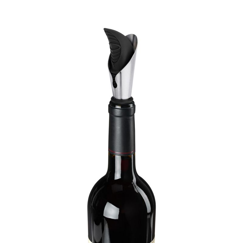 TRUE Duo Wine Pourer and Stopper, Bottle Sealer, Drip Free Pourer, Wine Cork Spout, 2-Piece Design, Silicone and Stainless Steel, 3 of 8