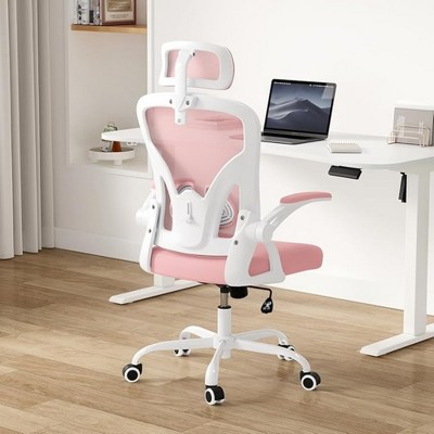Infurnic Task and Office Chairs, Ergonomic Office Chair with Adjustable Lumbar Support and Armrests, for Home and Office, Pink, 23.43"*23.43"*56.69"