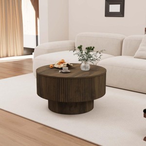29.5" Modern Wood Round Coffee Table with Storage and 2 Beige PU Dining Chairs, Upholstered Seating Set for Living Room - 3irtyhousy - 1 of 4