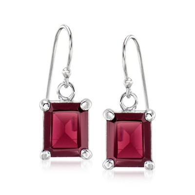 Ross-Simons 6.50 ct. t.w. Emerald-Cut Garnet Drop Earrings in Sterling Silver