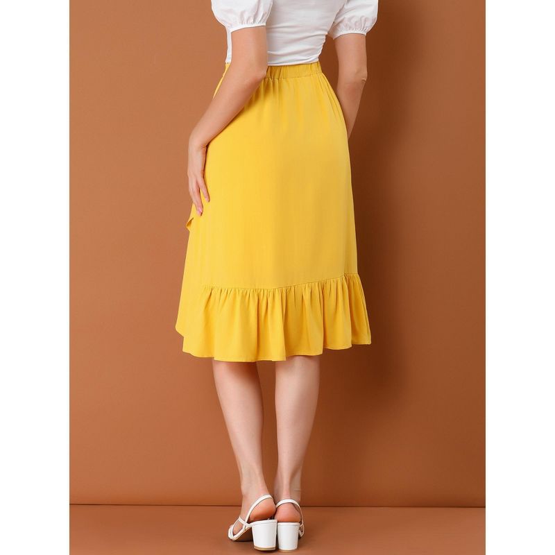 Allegra K Women's Button Decor High Waist Solid Color Asymmetrical Ruffle Skirt, 5 of 7