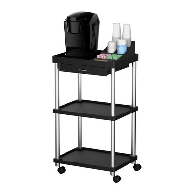 Mind Reader 3-Tier Rolling Cart [With Pull-Out Sliding Drawer] for Utility, Kitchen, or Coffee Cart Storage on Wheels, Black