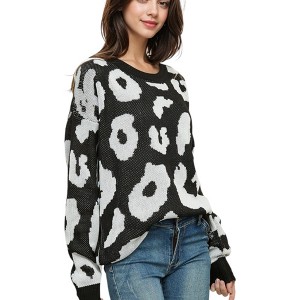 Anna-Kaci Women's Leopard Print Long Sleeve Cuffed Sweater - 1 of 4