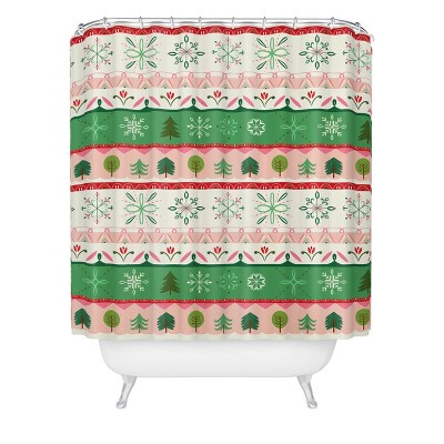 Pimlada Phuapradit Snowflake Stripes Shower Curtain Green/Red - Deny Designs