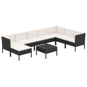 vidaXL Patio Lounge Set Outdoor Sectional Sofa Set Table Poly Rattan Black - 1 of 4