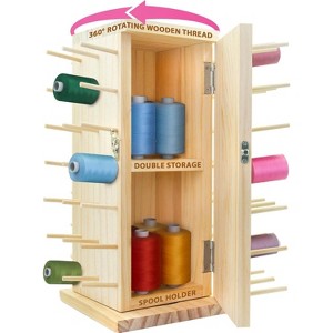 Pink Power 84 Spools Thread Holder Stand - 360 Full Rotating Wooden Thread Organizer - Embroidery, Quilting, Jewelry, Hair-Braiding - 1 of 4