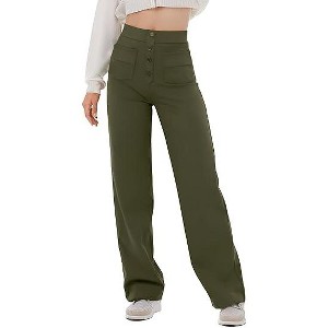 Zeagoo Women's High Waisted Straight Leg Pants Stretchy Business Casual Pants Button Down Work Trousers with Pockets - 1 of 4