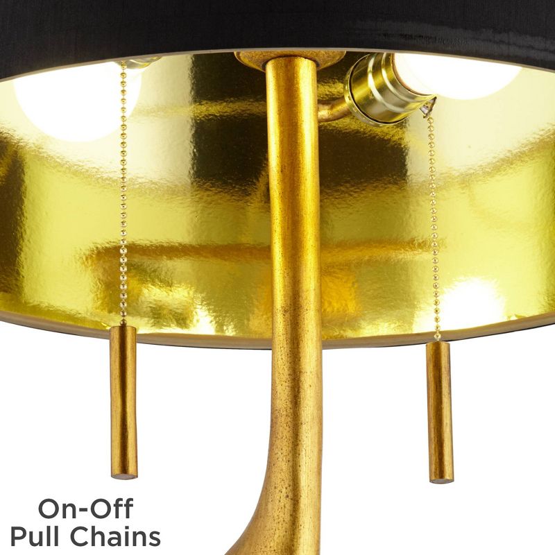 Possini Euro Design Athena Modern Buffet Table Lamp 35 1/2" Tall Sculptural Gold Leaf Black Drum Shade Bedroom Living Room Bedside Nightstand Office, 6 of 11
