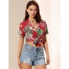 Allegra K Women's Hawaiian Floral Leaves Printed Short Sleeve Button Down Vintage Shirt - 2 of 4