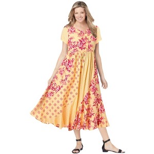 Woman Within Plus Size Petite Mixed Print Maxi Dress - 1 of 4