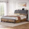 Full Size Bed Frame with Ergonomic Upholstered Headboard & Charging Station, Platform Bedframe with 3-Tier Storage Space,with Four Drawers - 2 of 4