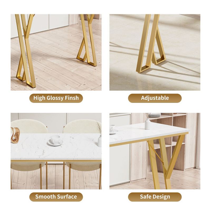 Modern White Kitchen Bar Height Dining Table Wood Breakfast Pub Table with Gold Base-Maison Boucle, 5 of 9