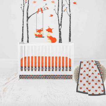 Bacati - Playful Fox Orange Gray 3 pc Crib Bedding Set