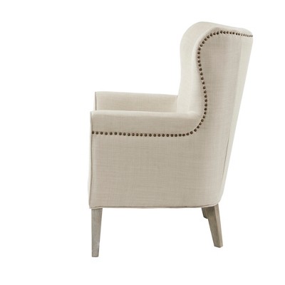 Elegant Natural Wood Wingback Accent Chair with Nailhead Trim