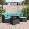 vidaXL 6 Piece Patio Sofa Set with Cushions Black Poly Rattan Acacia - 2 of 4