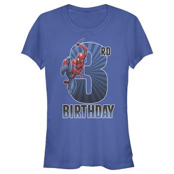 Juniors Womens Marvel Spider-Man Swinging 3rd Birthday T-Shirt
