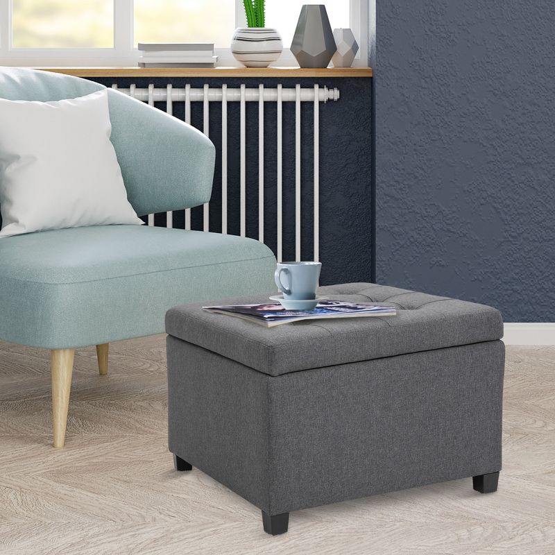 HOMCOM Fabric Tufted Storage Ottoman with Flip Top Seat Lid, Metal Hinge and Stable Eucalyptus Wood Frame for Living Room, Entryway, or Bedroom, gray, 2 of 9