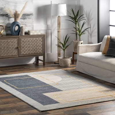 Blue and Gray Tufted Wool Stripe Area Rug 4' x 6'