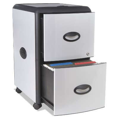 Storex Two-Drawer Mobile Filing Cabinet With Metal Siding 19 x 15 x 23 Silver/Black 61352U01C