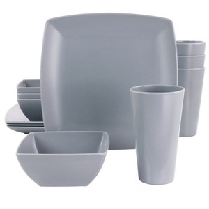 Gibson Home 12 Piece Grayson Melamine Square Dinnerware Set in Gray - 1 of 4