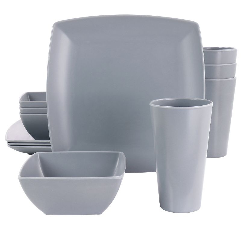 Gibson Home 12 Piece Grayson Melamine Square Dinnerware Set in Gray, 1 of 10
