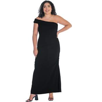 24seven Comfort Apparel Formal One Shoulder Rouched Mermaid Plus Size Maxi Dress