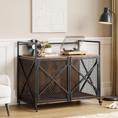 Large Dog Crate Furniture, Double Doors, Wooden Heavy Duty Dog Kennel Indoor, for Large Medium Small Dogs Modern Decorative End Table Pet House