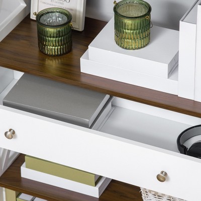 White and Dark Wood 4-Tier Etagere with Drawer