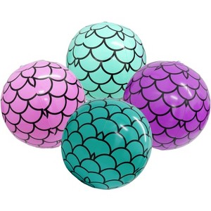 4E’s Novelty 4 Pack Mermaid Beach Balls for Kids – Pool Float Toys & Mermaid Themed Decorations - 1 of 4