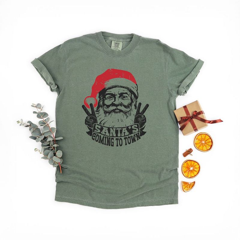 Simply Sage Market Women's Santa's Coming To Town Peace Short Sleeve Garment Dyed Tee, 3 of 4