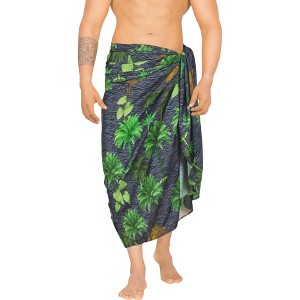 HAPPY BAY Men's Swim Bath Trunk Swimsuit Regular Surfing Swimwear Summer Sarong Long Pareo Beach Wrap for Men One Size Allover Trees, Black - 1 of 3
