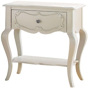 Gulches Pearl White 1-Drawer Nightstand with Open Shelf, Scalloped Apron & Rose Inlay, Sturdy Wooden Glide Construction - 1 of 4