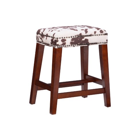 Walt Backless Upholstery Counter Height Barstool Wood Brown Cow