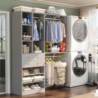 Aheaplus Closet System with Wooden Drawers and Two Hanging Rods