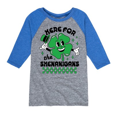 Boys' - Instant Message - St. Patrick's Day Here For The Shenanigans Raglan Graphic T-Shirt