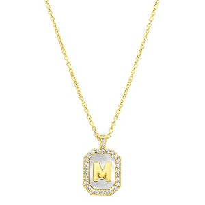 Adornia 14k Gold Plated White Mother-of-Pearl Initial Tablet Necklace - 1 of 3