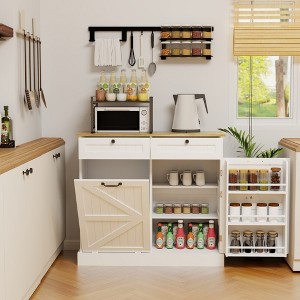 Farmhouse Kitchen Trash Can Storage Cabinet with 2 Drawers & 1 Tilt Out Trash Cabinet with 2 Spice Storage Shelves for Kitchen, Dinning Room - 1 of 4