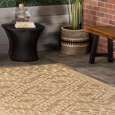 Beige Square Synthetic Easy-Care Indoor/Outdoor Area Rug, 8' x 10'