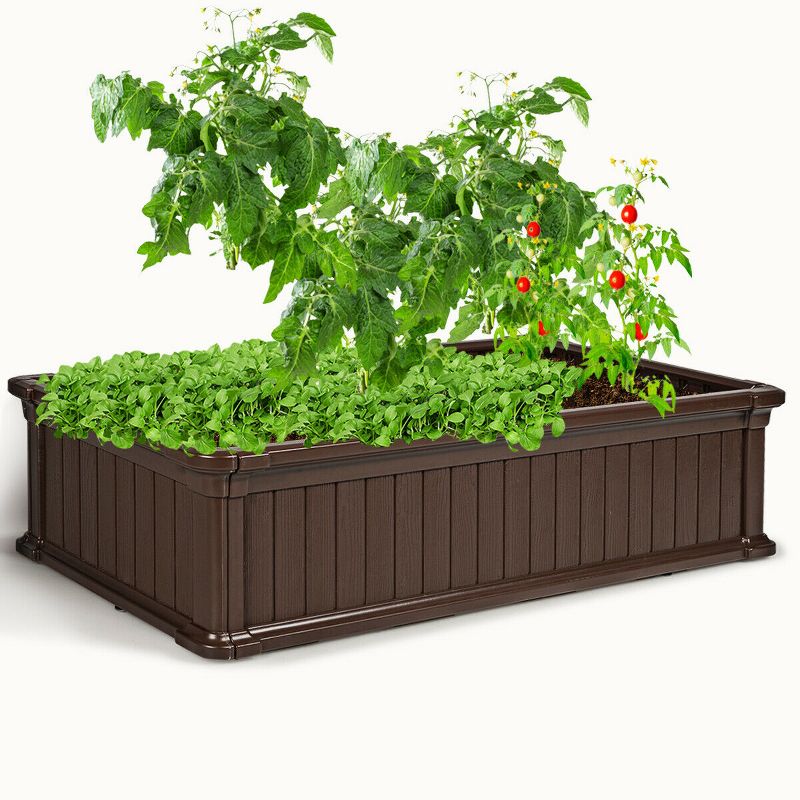 Costway 48''x24'' Raised Garden Bed Rectangle Plant Box Planter Flower Vegetable Brown, 1 of 11