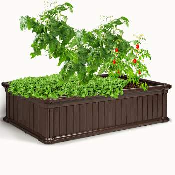 Costway 48''x24'' Raised Garden Bed Rectangle Plant Box Planter Flower Vegetable Brown