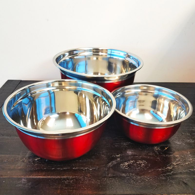 Oster Rosamond 3 Piece Stainless Steel Round Mixing Bowls in Red, 4 of 10