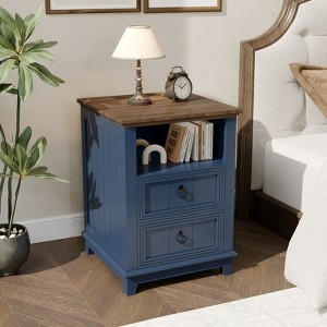 18" Nightstand with 2 Drawers - Modern Bedside Table w/Open Shelf & Cord Hole, Wood End Table for Small Spaces, Fits in Bedroom/Living Room - 1 of 4
