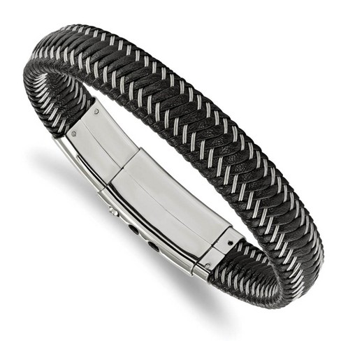 Black Bow Jewelry 13mm Stainless Steel Black Leather & Braided Wire Bracelet, 8-8.5 Inch - image 1 of 2