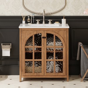 Bella Depot 31" Farmhouse Bathroom Vanity with Ceramic Sink Cabinet with Bronze Pulls and Soft-Closing Doors - 1 of 4